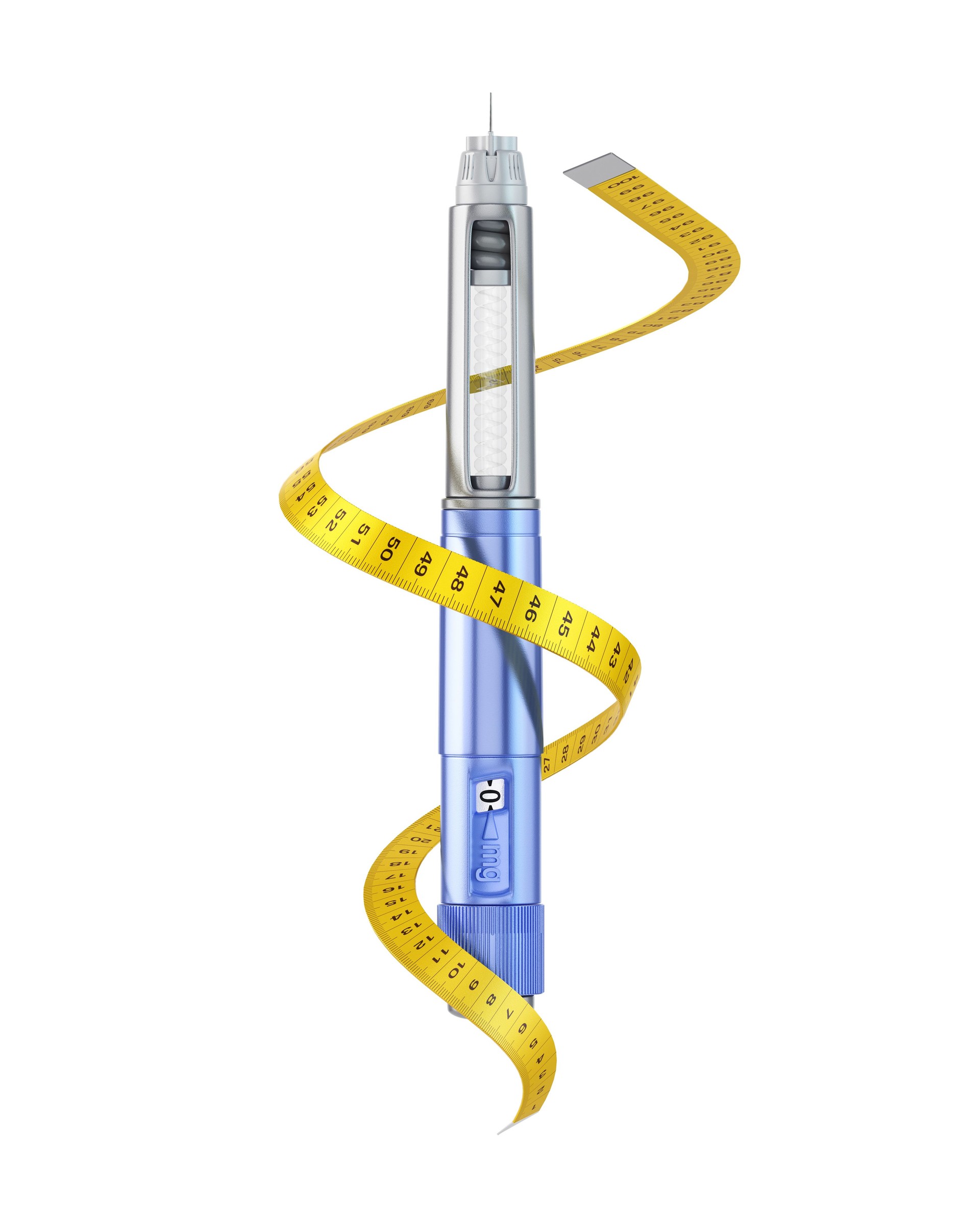 Semaglutide injection syringe wrapped with measuring tape.